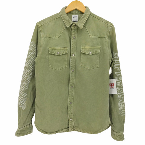 ザラ ZARA DENIM OVERSHIRT バックプリント デニム シャツ ジャケット メンズ import:M
