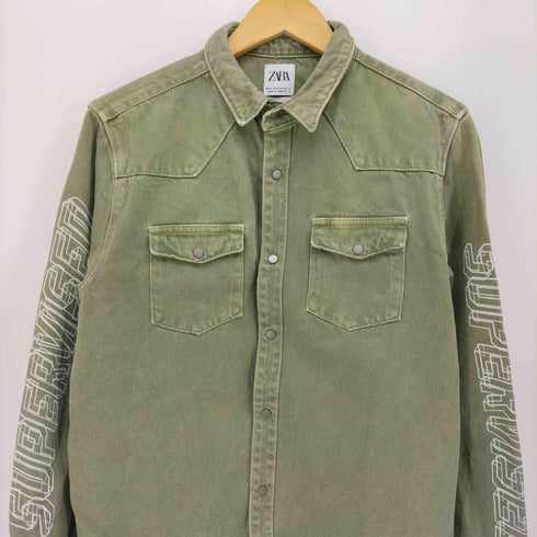 ザラ ZARA DENIM OVERSHIRT バックプリント デニム シャツ ジャケット メンズ import:M