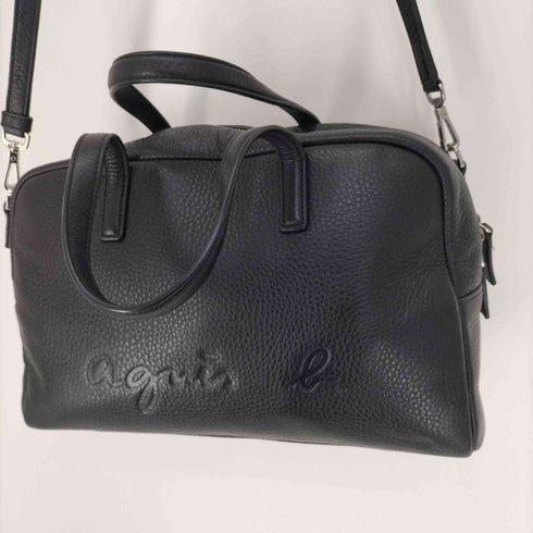 アニエスベーボヤージュ agnes b. VOYAGE エンボス ロゴ ボストン バッグ 2WAY COW LEATHER 牛革 レディース FREE