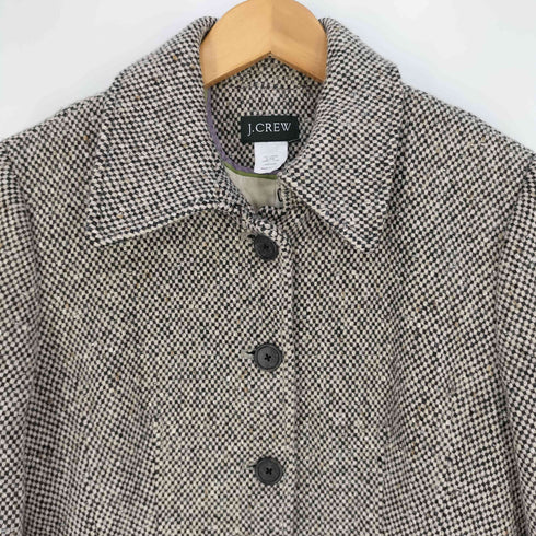 ジェイクルー J.CREW 総柄 フラップポケット ウール ステンカラーコート レディース