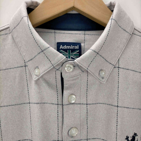 アドミネラルゴルフ Admiral GOLF 刺繍ロゴ 格子柄 ボタンダウン 長袖ポロシャツ メンズ LL