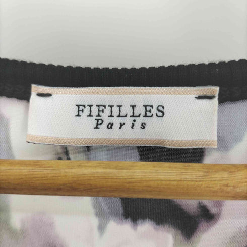 フィフィーユパリ FIFILLES PARIS フランス製 総柄 リブニット 切替 ノースリーブ ワンピース レディース