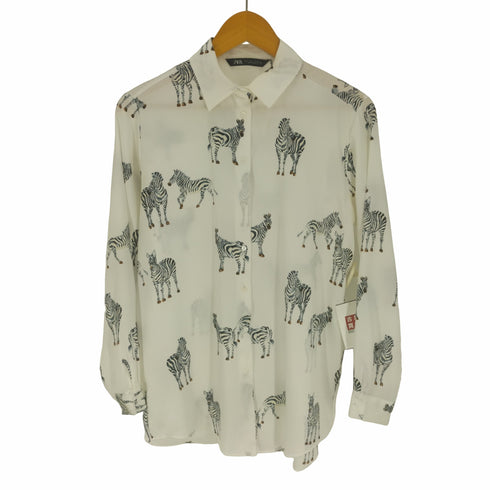 ザラ ZARA ゼブラ アニマル柄 サテン L/S シャツ レディース import:S