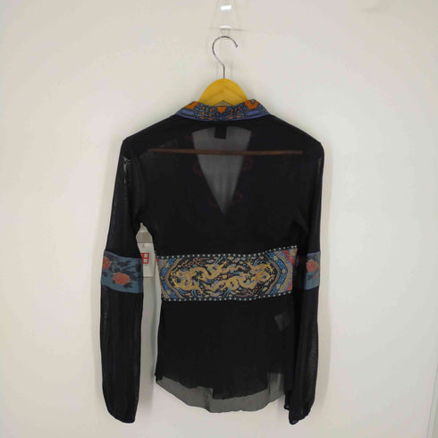 ヴィヴィアンタム VIVIENNE TAM 03年製 シアーVネックカットソー ナイロン切替 総柄 龍 レディース JPN:1