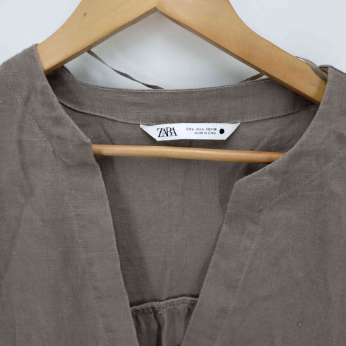 ザラ ZARA Vネックリネンブラウス レディース L