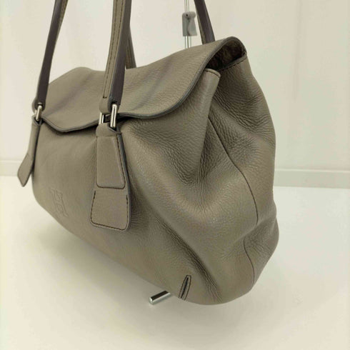 ヒロフ HIROFU ロゴ入り フラップレザーハンドバッグ レディース