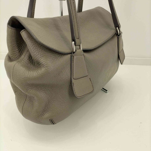 ヒロフ HIROFU ロゴ入り フラップレザーハンドバッグ レディース