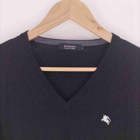 バーバリーブラックレーベル BURBERRY BLACK LABEL ワンポイント ロゴ 刺繍 Vネック ウール ニット メンズ JPN:2