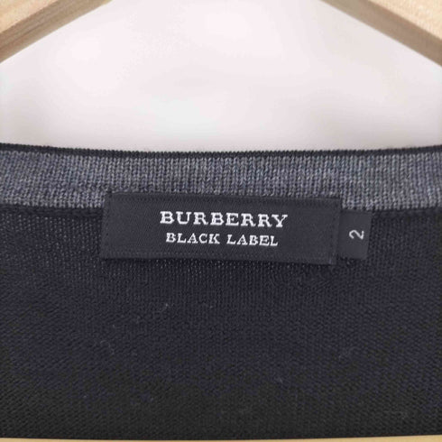 バーバリーブラックレーベル BURBERRY BLACK LABEL ワンポイント ロゴ 刺繍 Vネック ウール ニット メンズ JPN:2