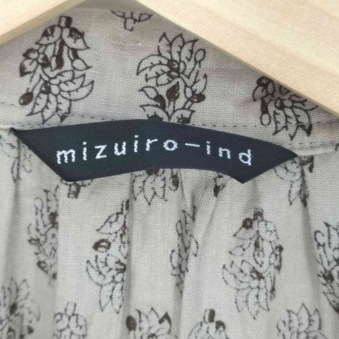 ミズイロインド mizuiro ind 総柄 ノースリーブ スキッパーシャツワンピース レディース