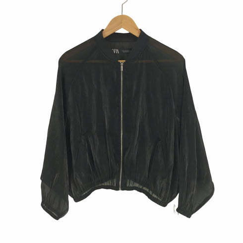 ザラ ZARA ドルマン スリーブ サテン シアー MA-1 フライト ボンバー ジャケット レディース import:M