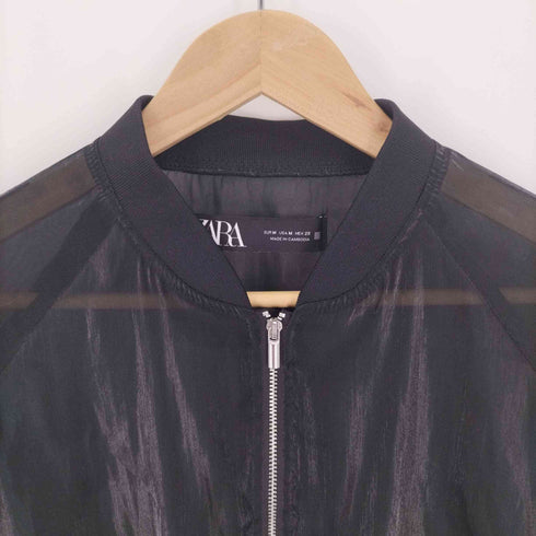 ザラ ZARA ドルマン スリーブ サテン シアー MA-1 フライト ボンバー ジャケット レディース import:M