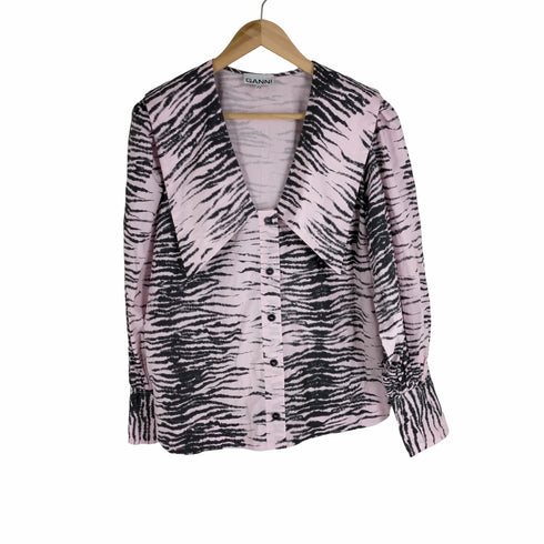 ガニー Ganni Printed Cotton V-neck Shirt ゼブラプリントブラウス レディース 40