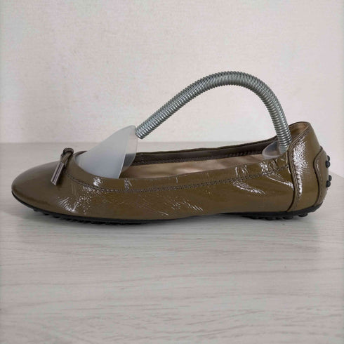 トッズ TODS ストレッチギャザー パンプス リボン ラウンドトゥ バレリーナ レディース 35