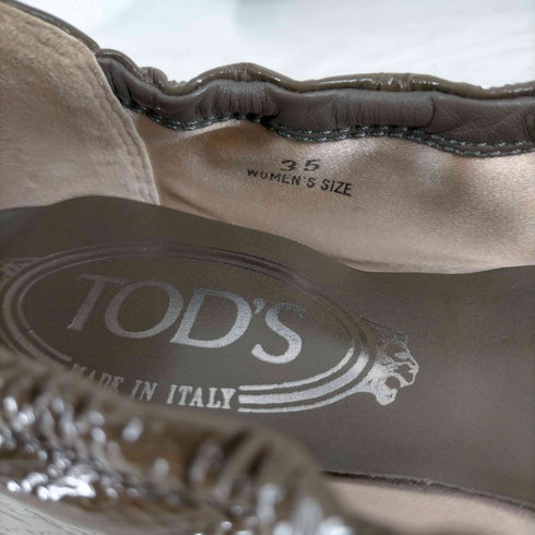 トッズ TODS ストレッチギャザー パンプス リボン ラウンドトゥ バレリーナ レディース 35