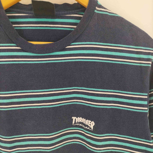 スラッシャー THRASHER ロゴ刺繍 ボーダー S/S クルーネック Tシャツ メンズ