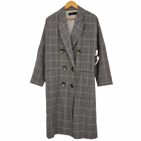 ザラ ZARA リネン混 チェックチェスターコート レディース import:XS