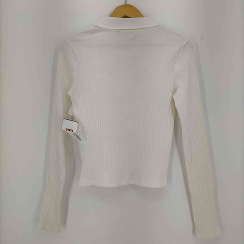 ザラ ZARA Ribbed Polo White Long Sleeve Button NWT レディース import:L