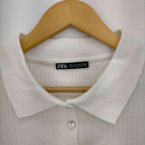 ザラ ZARA Ribbed Polo White Long Sleeve Button NWT レディース import:L