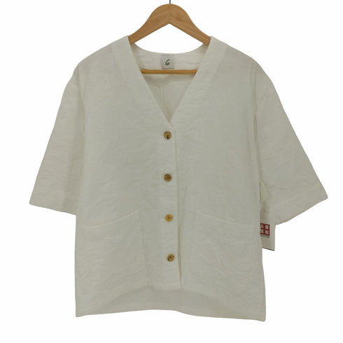 ロクビューティーアンドユースユナイテッドアローズ 6 BEAUTY & YOUTH UNITED ARROWS 21SS COTTON JACQUARD V NECK 5SLEEVE SHIRT コットン ジャガード シャツ レディース
