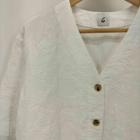 ロクビューティーアンドユースユナイテッドアローズ 6 BEAUTY & YOUTH UNITED ARROWS 21SS COTTON JACQUARD V NECK 5SLEEVE SHIRT コットン ジャガード シャツ レディース