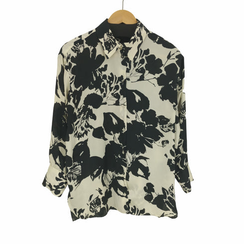 ザラ ZARA 総柄 L/S サテン シアー シャツ レディース import:S