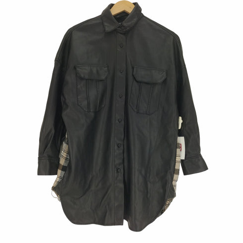 ザラ ZARA バック シアサッカー チェック 切り替え 異素材 ドッキング レザー シャツ ジャケット レディース import:XS