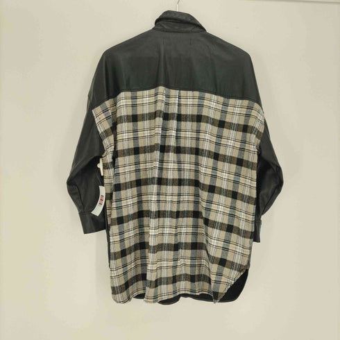 ザラ ZARA バック シアサッカー チェック 切り替え 異素材 ドッキング レザー シャツ ジャケット レディース import:XS