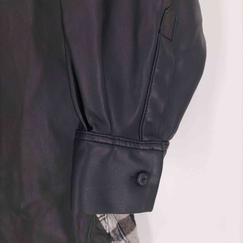ザラ ZARA バック シアサッカー チェック 切り替え 異素材 ドッキング レザー シャツ ジャケット レディース import:XS