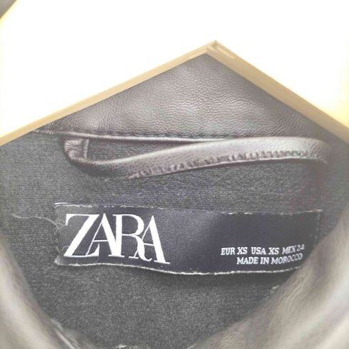 ザラ ZARA バック シアサッカー チェック 切り替え 異素材 ドッキング レザー シャツ ジャケット レディース import:XS