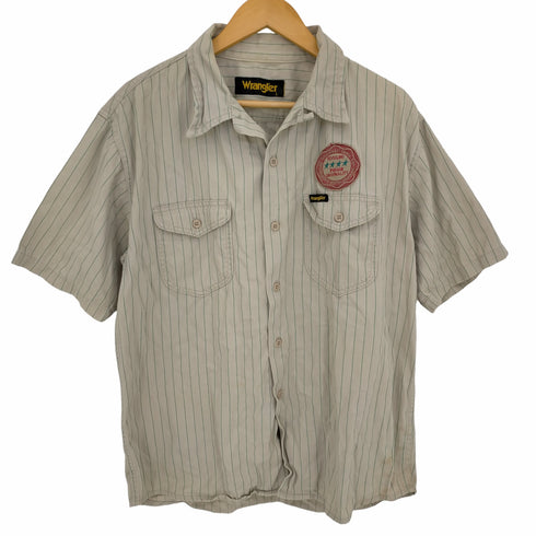 ラングラー Wrangler 90-2000s ヘリンボーンツイル コットン ワッペン ストライプワークシャツ メンズ import:L