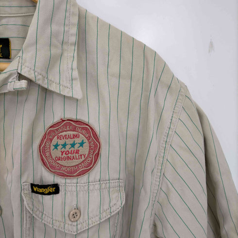 ラングラー Wrangler 90-2000s ヘリンボーンツイル コットン ワッペン ストライプワークシャツ メンズ import:L