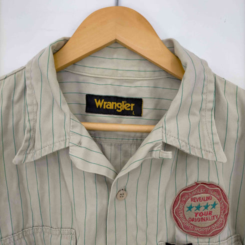 ラングラー Wrangler 90-2000s ヘリンボーンツイル コットン ワッペン ストライプワークシャツ メンズ import:L