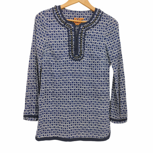トリーバーチ TORY BURCH 総柄 スリットネック 装飾 シルク ブラウス レディース 2