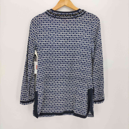 トリーバーチ TORY BURCH 総柄 スリットネック 装飾 シルク ブラウス レディース 2