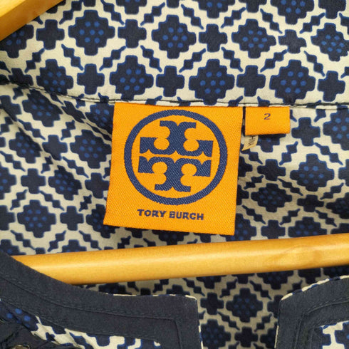 トリーバーチ TORY BURCH 総柄 スリットネック 装飾 シルク ブラウス レディース 2