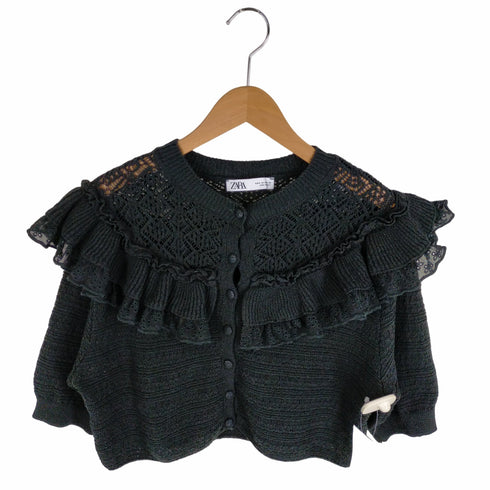 ザラ ZARA KNIT TOP WITH LACE フリル半袖ニット レディース JPN:M