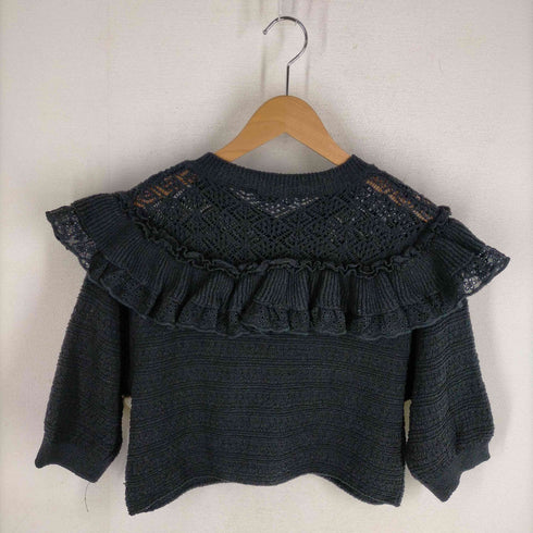 ザラ ZARA KNIT TOP WITH LACE フリル半袖ニット レディース JPN:M