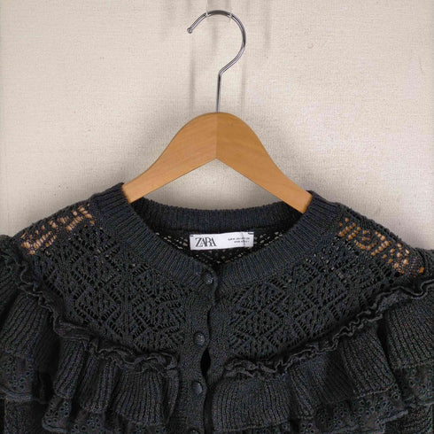 ザラ ZARA KNIT TOP WITH LACE フリル半袖ニット レディース JPN:M
