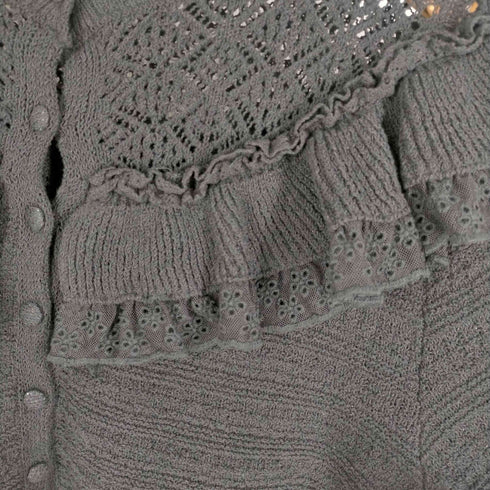 ザラ ZARA KNIT TOP WITH LACE フリル半袖ニット レディース JPN:M