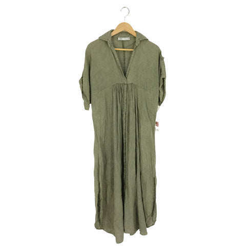 ザラ ZARA LINEN SLIT DRESS リネン スリットドレス スキッパーワンピース レディース import:M