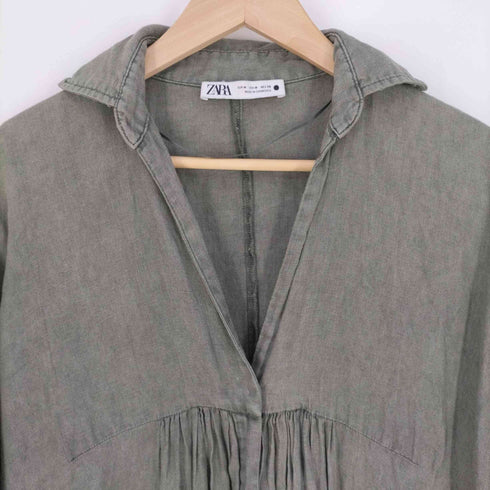 ザラ ZARA LINEN SLIT DRESS リネン スリットドレス スキッパーワンピース レディース import:M
