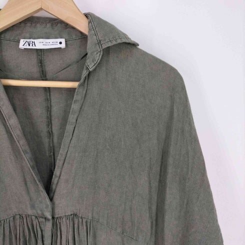 ザラ ZARA LINEN SLIT DRESS リネン スリットドレス スキッパーワンピース レディース import:M