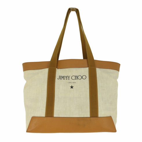 ジミーチュウ JIMMY CHOO GIVERNY M リネン レザー切替 トートバッグ レディース