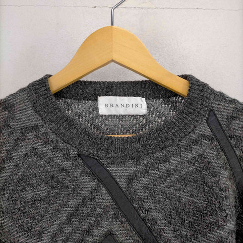 BRANDINI レザーパッチワーク 総柄ニット メンズ