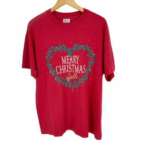 ヘインズ Hanes 90s シングルステッチ MERRY CHRISTMAS フロントプリントクルーネックTシャツ メンズ JPN:L