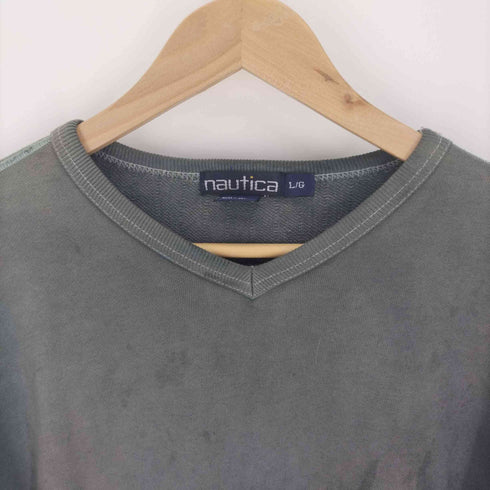 ノーティカ NAUTICA 90S ロゴ刺繍 汚れ加工 Vネック スウェット メンズ import:L