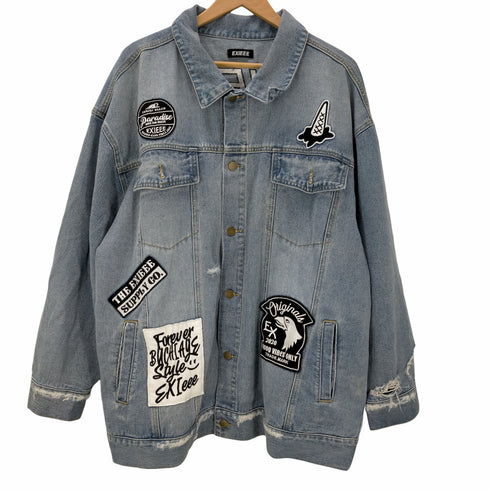 EXIEEE ダメージ加工 ワッペンデニムジャケット レディース JPN:L