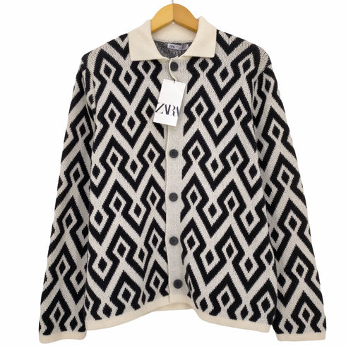 ザラ ZARA GEOMETRIC JACQUARD KNIT CARDIGAN ジオメトリック ジャカードニットカーディガン メンズ import:S
