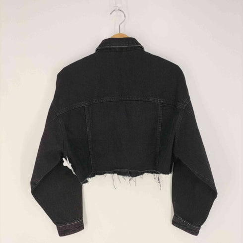 ザラ ZARA クロップド丈 ブラックデニムジャケット レディース import:M